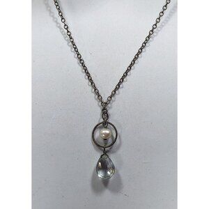 Minimalist Faux Pearl And Faceted Teardrop Crystal Glass Pendant Necklace